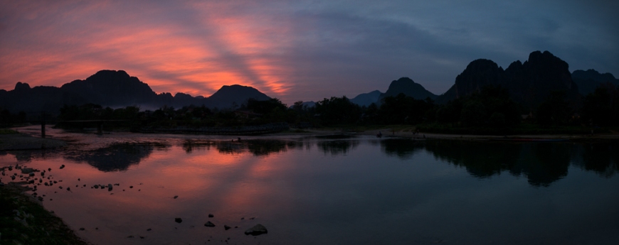 Nam Song River at Dusk, Vang Vieng, Laos, Indochina, Asia