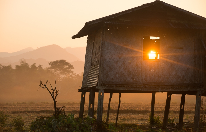 Sunrise over countryside near Vang Vieng, Laos, Indochina, Asia
