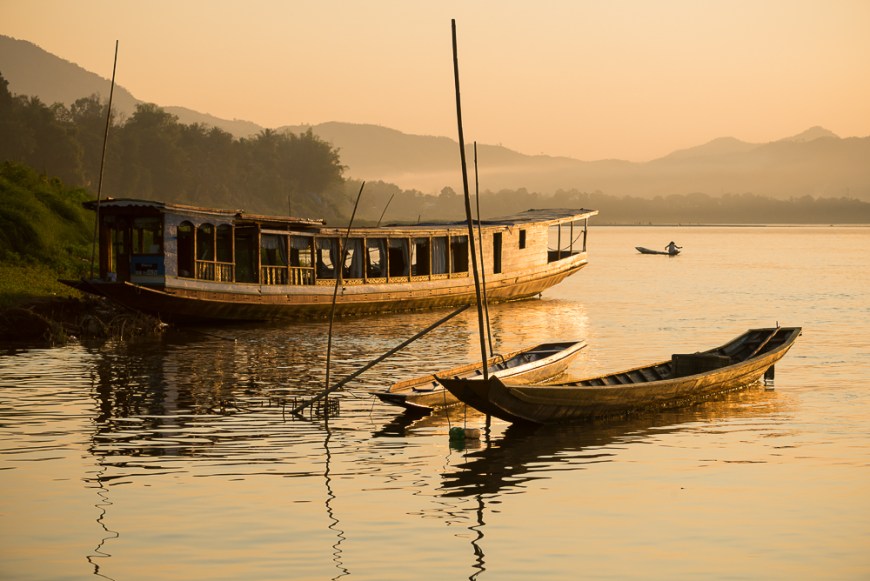 Boats on Mekong River, Luang Prabang, Laos, Indochina, Asia