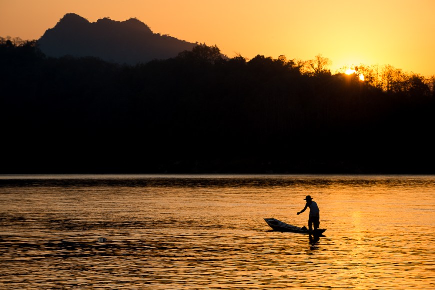 Fishing Boat on Mekong River, Luang Prabang, Laos, Indochina, Asia