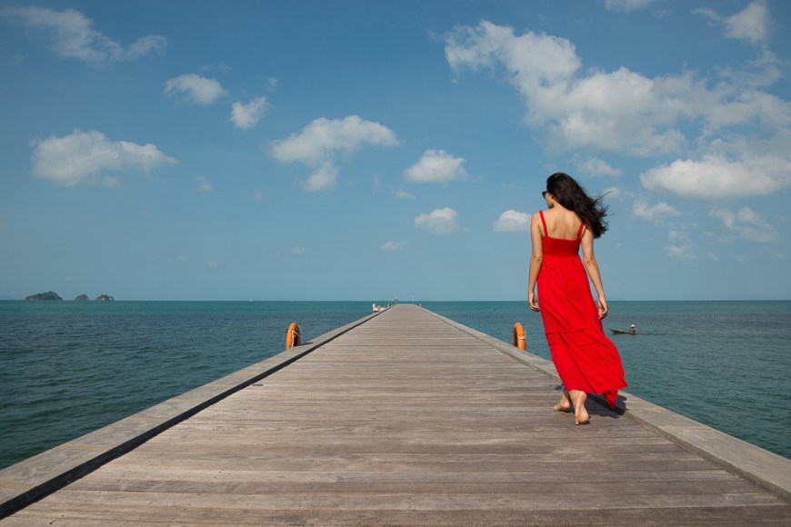 Woman on Jetty, Taling Ngam Beach, Ko Samui Island, Surat Thani, Thailand