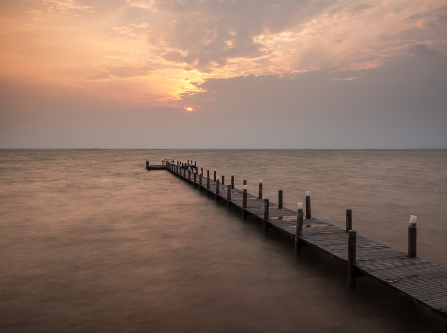 Jetty at dusk, Sailing Club, Kep, Kep Province, Cambodia, Indochina, Asia