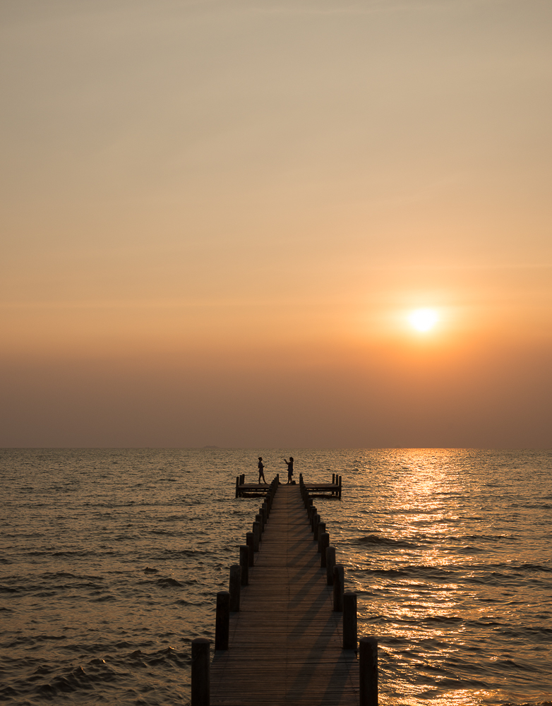 Jetty at dusk, Sailing Club, Kep, Kep Province, Cambodia, Indochina, Asia