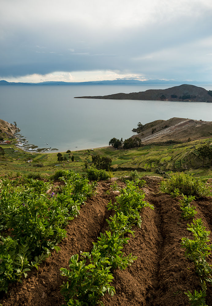 View west from Yumani, Isla del Sol, Lake Titicaca, Bolivia