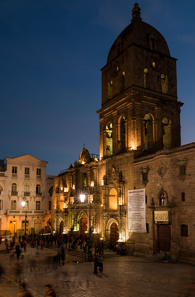 Iglesia de San Francisco at night, La Paz, Bolivia
