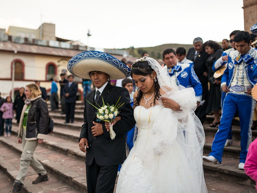 Peruvian wedding with Mariachi Band, Plaza de Armas, Puno, Lake Titicaca, Peru