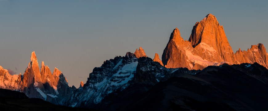 Sunrise over the Fitz Roy Mountain Range, El Chaltén, Los Glaciares National Park, Santa Cruz Province, Argentina
