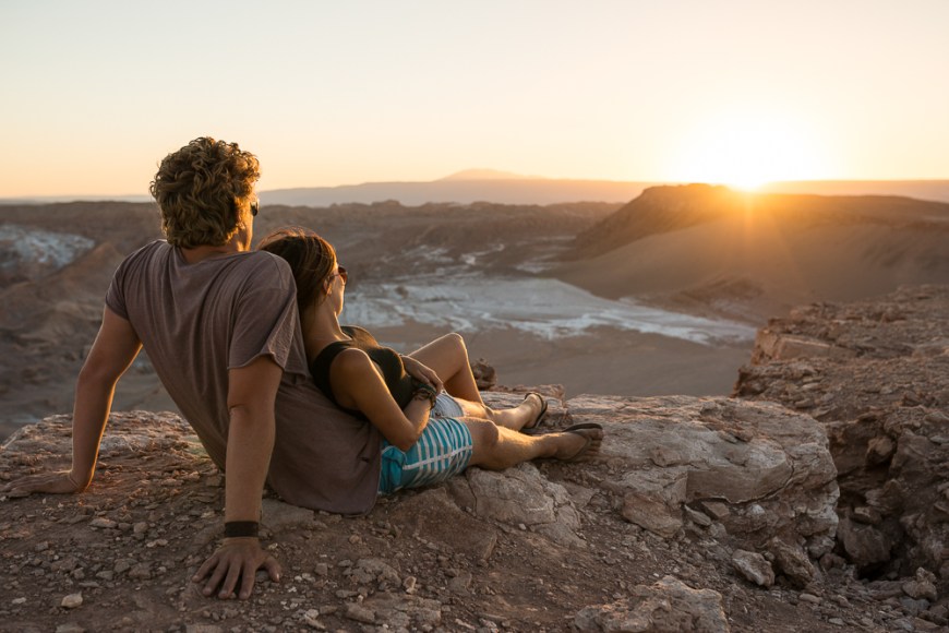 Couple watching the sunset, Valle de la Luna (Valley of the Moon), Atacama Desert, El Norte Grande, Chile