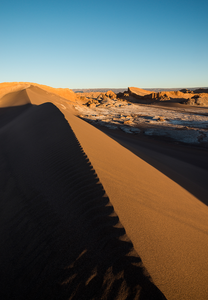 View from Sand Dune (Duna Mayor) at dawn, Valle de la Luna (Valley of the Moon), Atacama Desert, El Norte Grande, Chile
