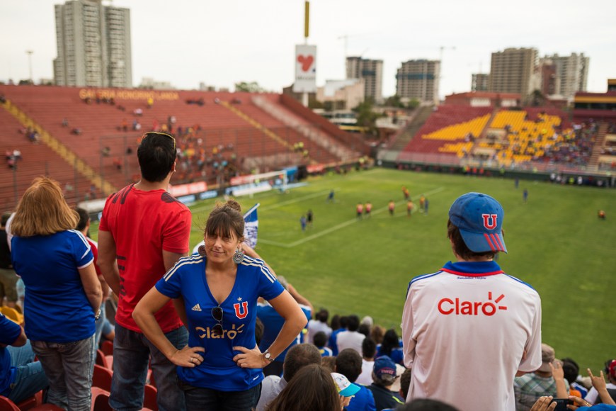 Fans watching a match between Universidad de Chile and Unión Española on 01-03-2014 (result 3-3), Estadio Santa Laura-Universidad SEK, Santiago, Chile