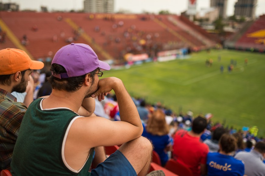 Fans watching a match between Universidad de Chile and Unión Española on 01-03-2014 (result 3-3), Estadio Santa Laura-Universidad SEK, Santiago, Chile