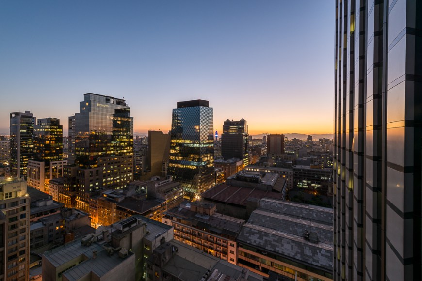 Aerial view of Central Santiago City at Night, Santiago, Chile
