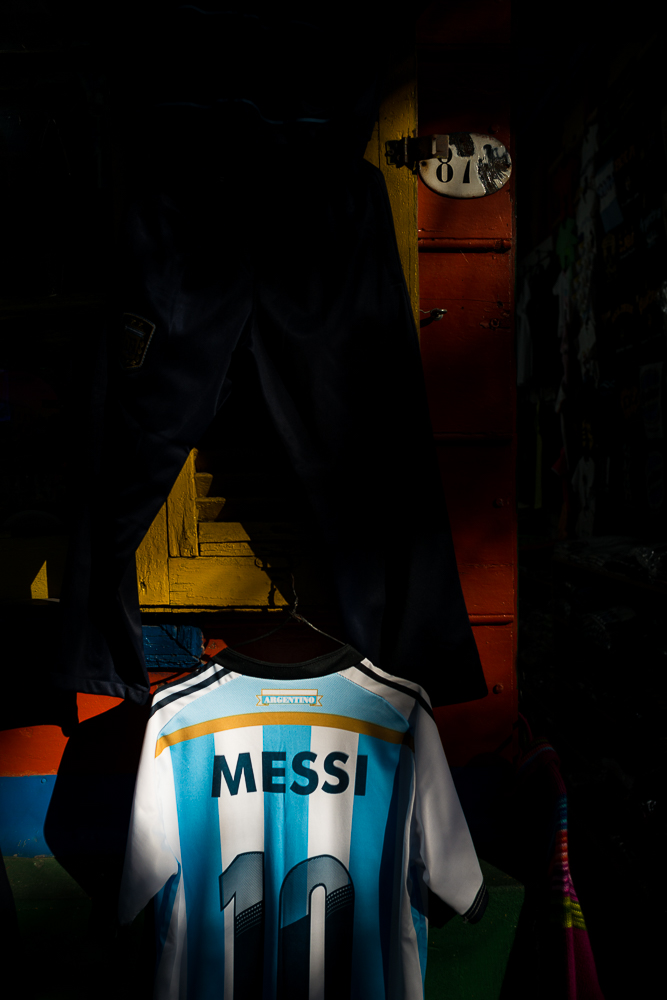 Football Shirt with Lionel Messi on the back, El Caminito, La Boca, Buenos Aires, Argentina