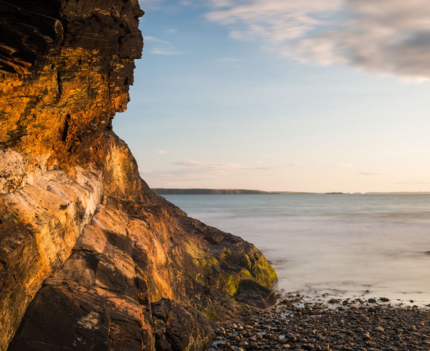 Druidston Haven Beach at dusk, Pembrokeshire Coast National Park, Wales, UK