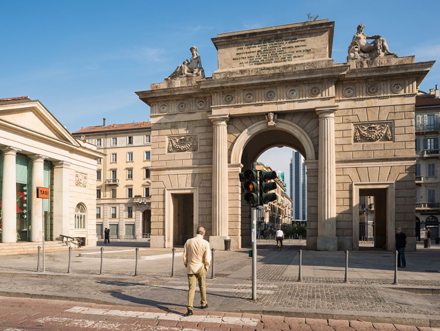 Exterior of Monumento di Porta Garibaldi,  Milan, Lombardy, Italy