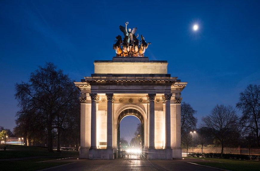 The Wellington Arch at night, Hyde Park, London, England