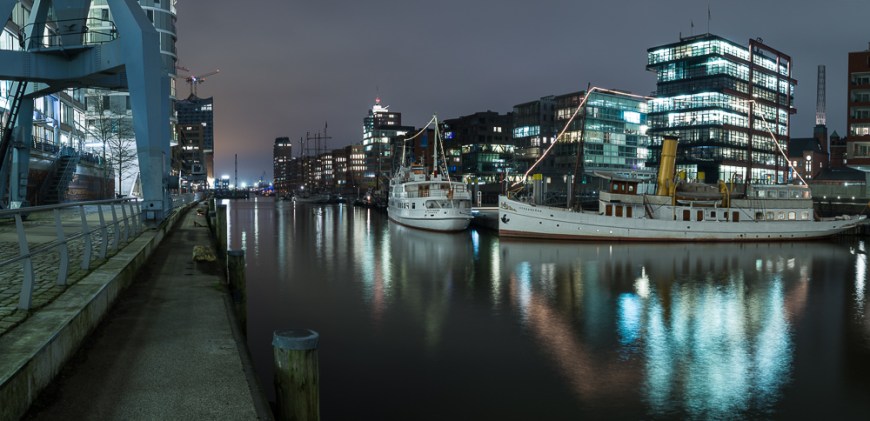 Twilight at Magellan-Terrace in Hafencity, Hamburg, Germany