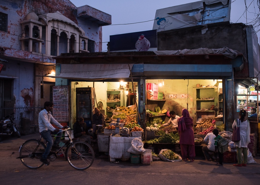 Street Greengrocers at night, Agra, Uttar Pradesh, India