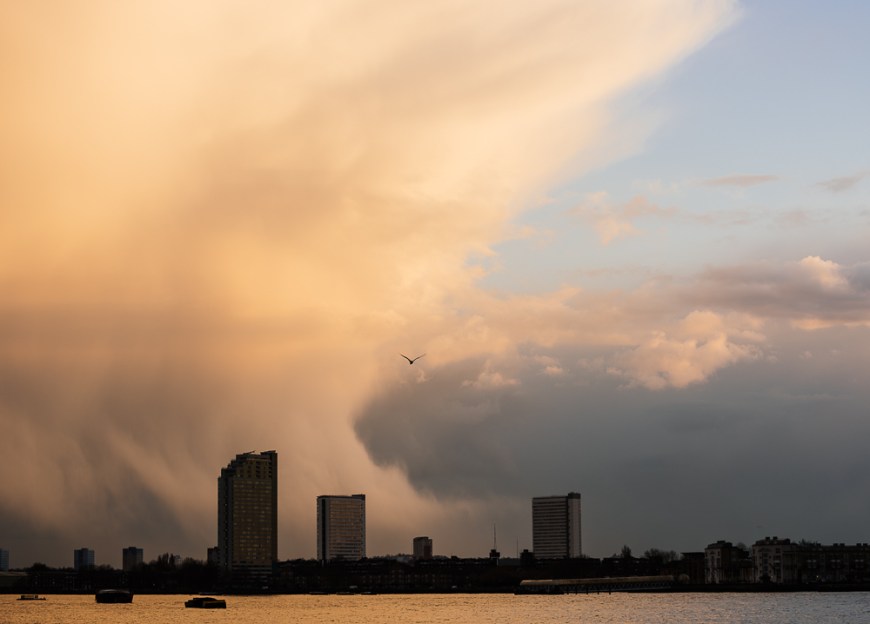 View from Docklands at dusk, Canary Wharf, London, England