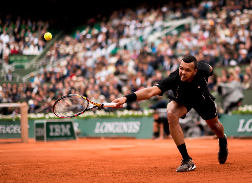 Action from 4th round match between Tomas Berdych and Jo-Wilfried Tsonga at 2015 French Open, Roland Garros, Paris, France