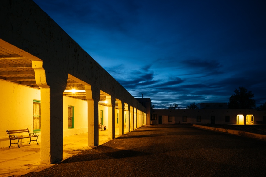 Exterior of Amargosa Opera House and Hotel at night, Death Valley Junction, California, USA