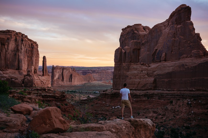 Park Avenue at dawn, Arches National Park, Utah, USA