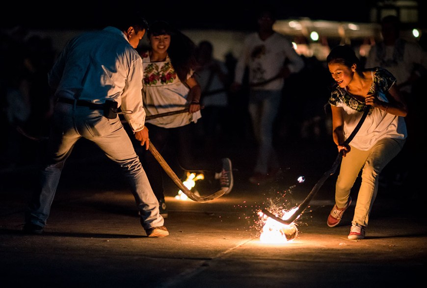 Pelota Phurépecha aka Wuarukua (Fire Hockey), Dia de los Muertos Celebrations, Jarácuaro, Lake Patzcuaro, Michoacán, Mexico