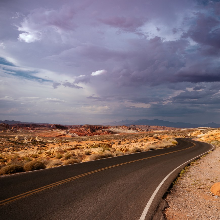 View of highway through Valley of Fire State Park, Nevada, USA