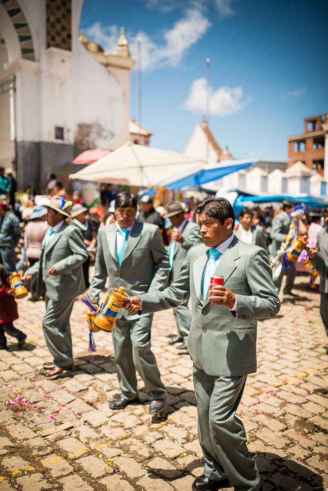 Dancers in traditional dress, Fiesta de la Virgen de la Candelaria, Copacabana, Lake Titicaca, Bolivia
