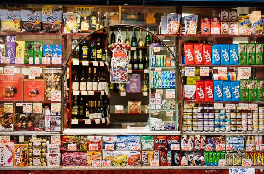 Detail of shopfront, Central Market Hall, Budapest, Hungary