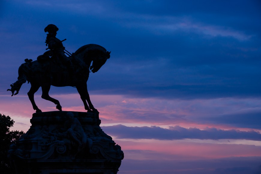 Silhouette of Statue at twilight from Buda Castle, Budapest, Hungary