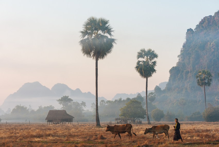 Landscape near Hpa-an at dawn, Kayin State. Myanmar, Asia