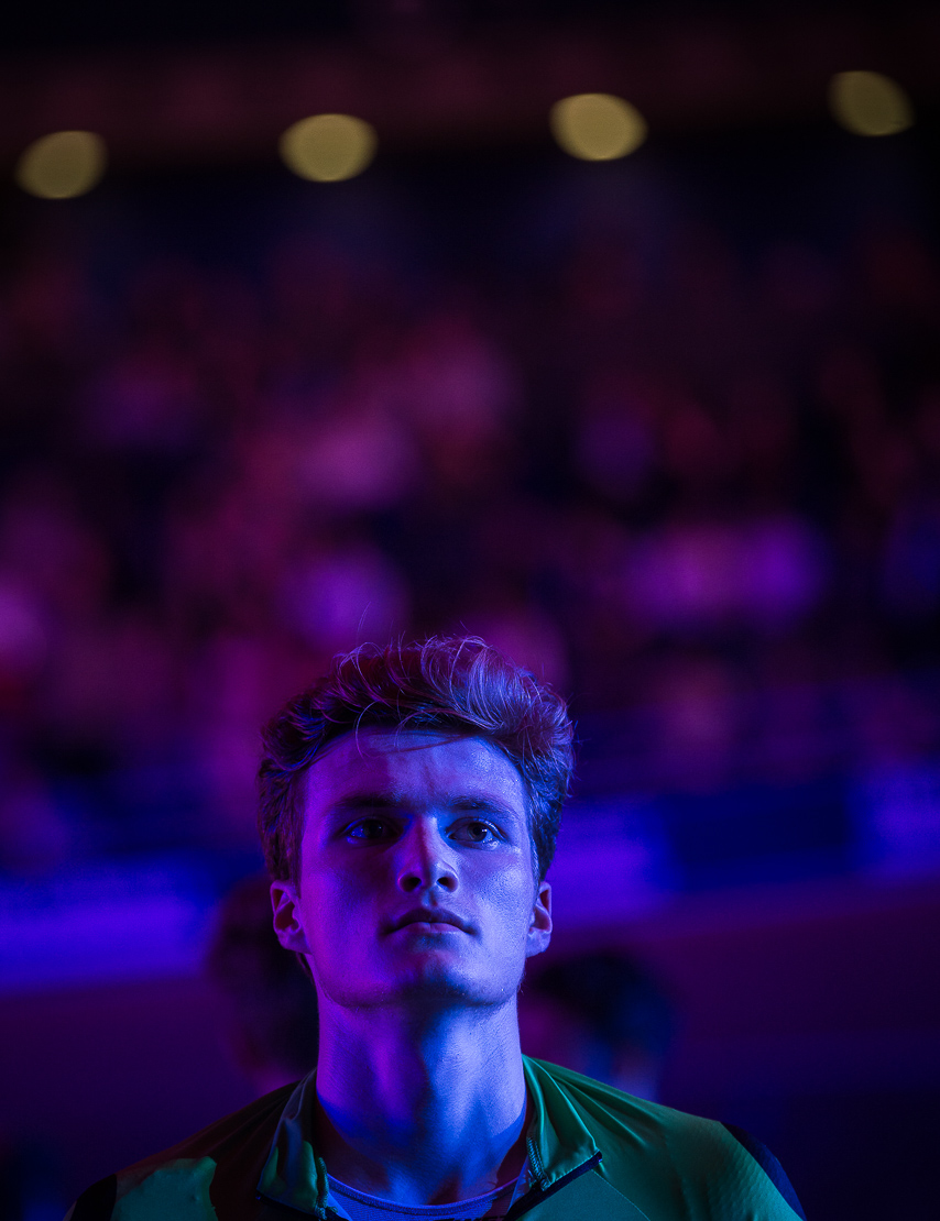 Vincent Myers trackside at Six Day Cycling at The Velodrome, London. October 2017 Nikon D4 with Nikon 70-200mm Lens at 165mm. Exposure: 1/125th  at f/2.8 and ISO 800