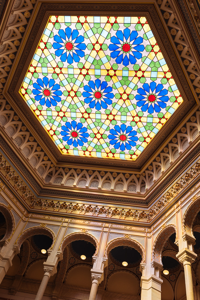 Stained glass window, Interior of Vijećnica, Old Town, Sarajevo, Bosnia