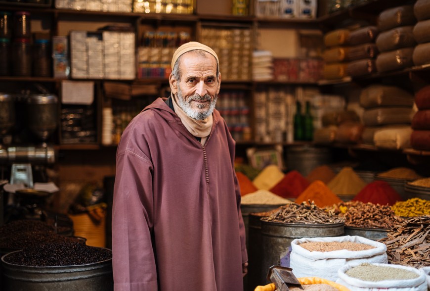 Portrait of shopkeeper, Medina, Fes el Bali, Fes, Morocco, North Africa