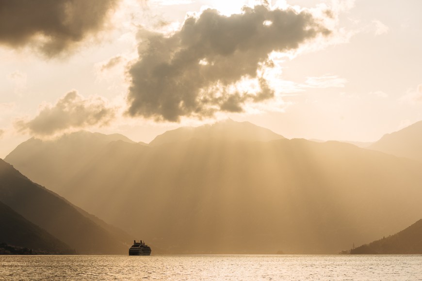 Bay of Kotor at sunset, Dobrota, Montenegro