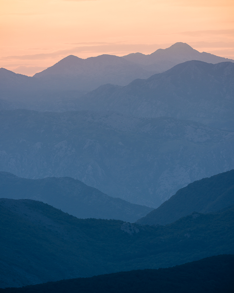View of The Bay of Kotor at sunset, Montenegro