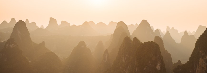 Sunset over Karst Hills, Xingping, Guilin, Guangxi Province, China