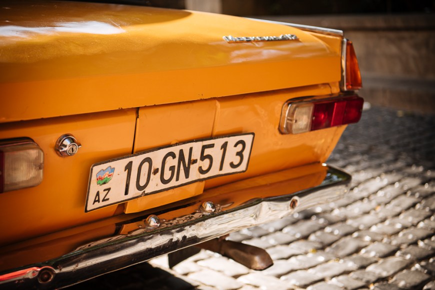 Vintage Russain Car from 1955 parked on cobbled street, Baku, Azerbaijan