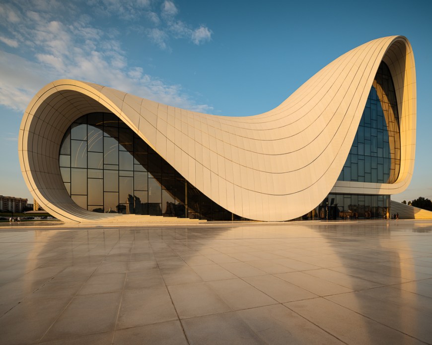 Exterior of Heydar Aliyev Building designed by Zaha Hadid, Baku, Azerbaijan