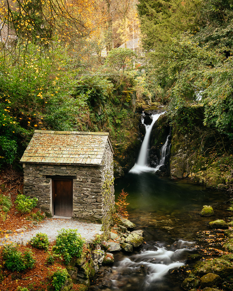 Waterfall at Rydal Mount, Rydal, Lake District, Cumbria, England, United Kingdom