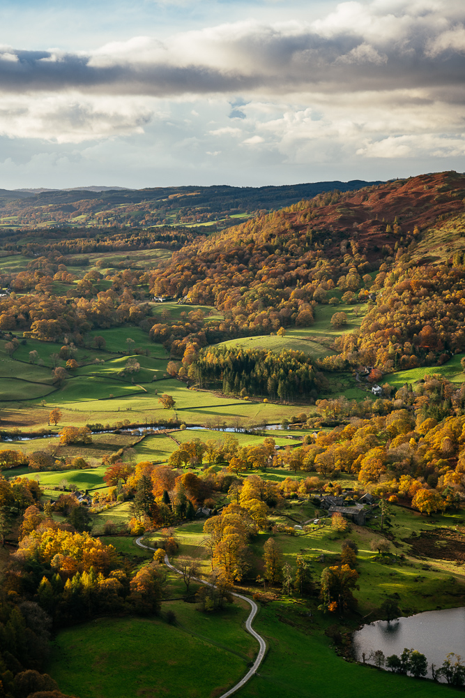 View on Autumn dawn from Loughrigg Fell, Lake District, Cumbria, England, United Kingdom
