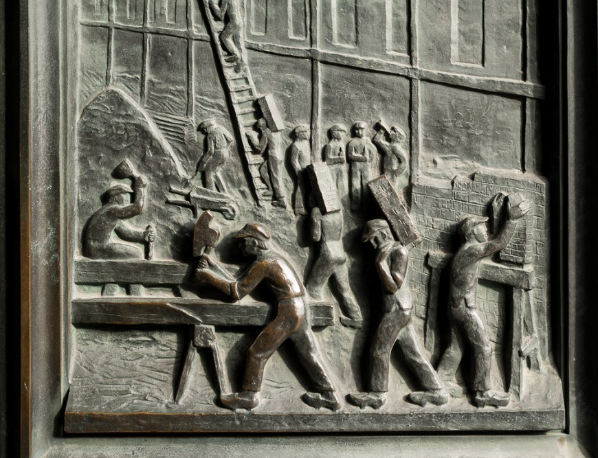 Bronze Door Carving of Workers, Copenhagen, Denmark