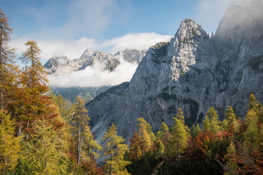 View of Julian Alps, Vrsic Pass, Triglav National Park, Upper Carniola, Slovenia