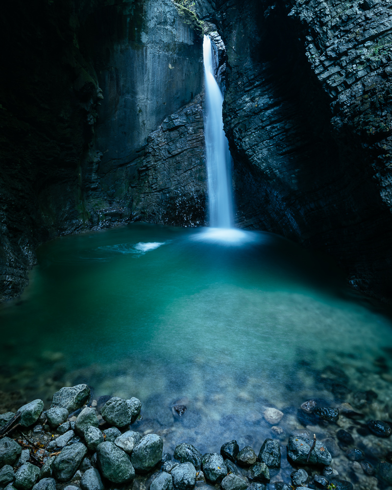Kobarid waterfall, Kobarid, Caporetto, Goriška, Triglav National Park, Upper Carniola, Slovenia