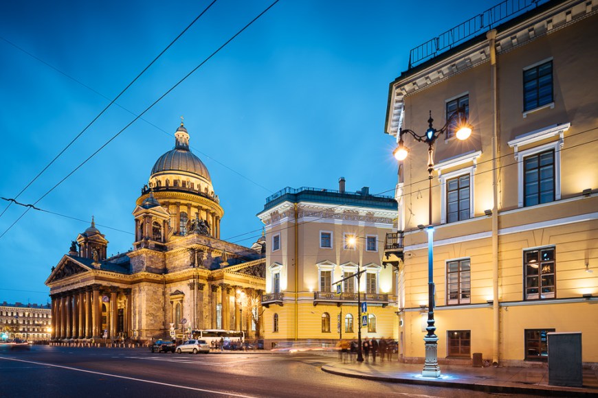 Exterior of Saint Isaac's Cathedral at Night, Saint Petersburg, Leningrad Oblast, Russia