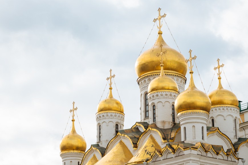 Steeples of Annunciation Cathedral, The Kremlin, Moscow, Moscow Oblast, Russia