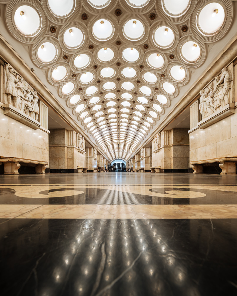 Interior of Elektrozavodskaya Metro Station, Moscow, Moscow Oblast, Russia