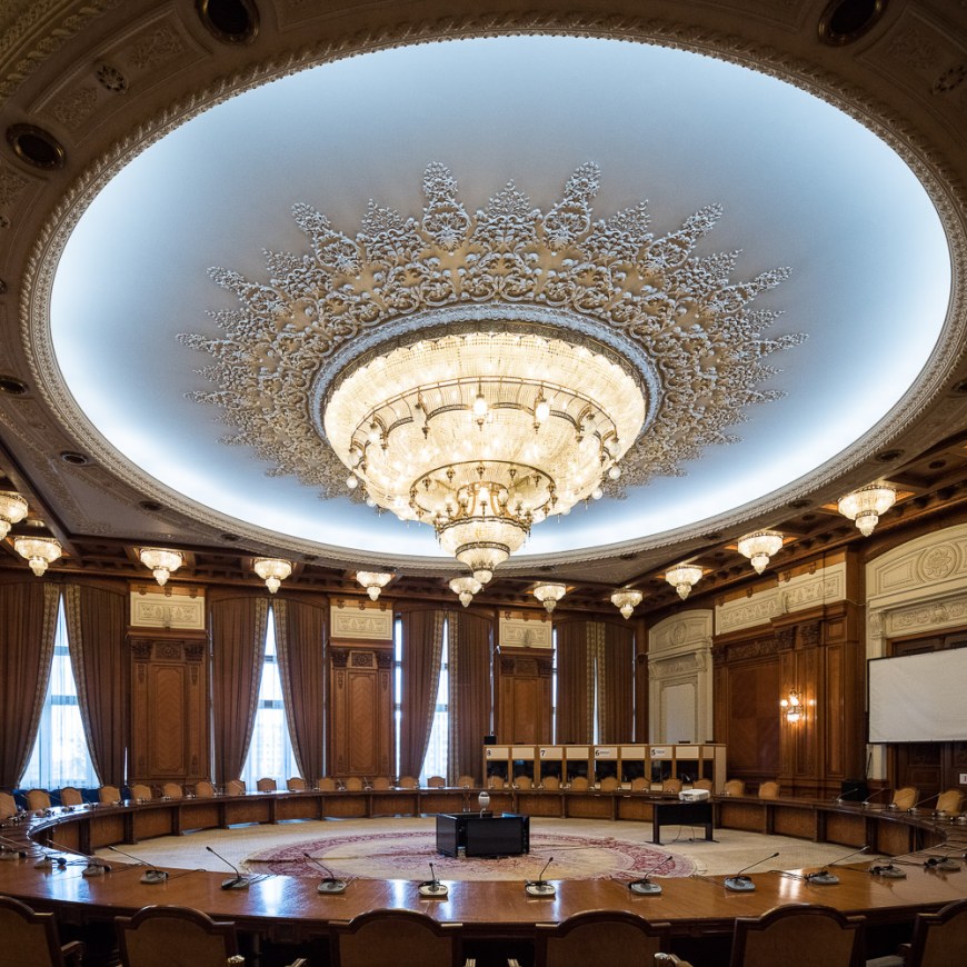 Interior rooms inside the Palace of the Parliament, Bucharest, Romania