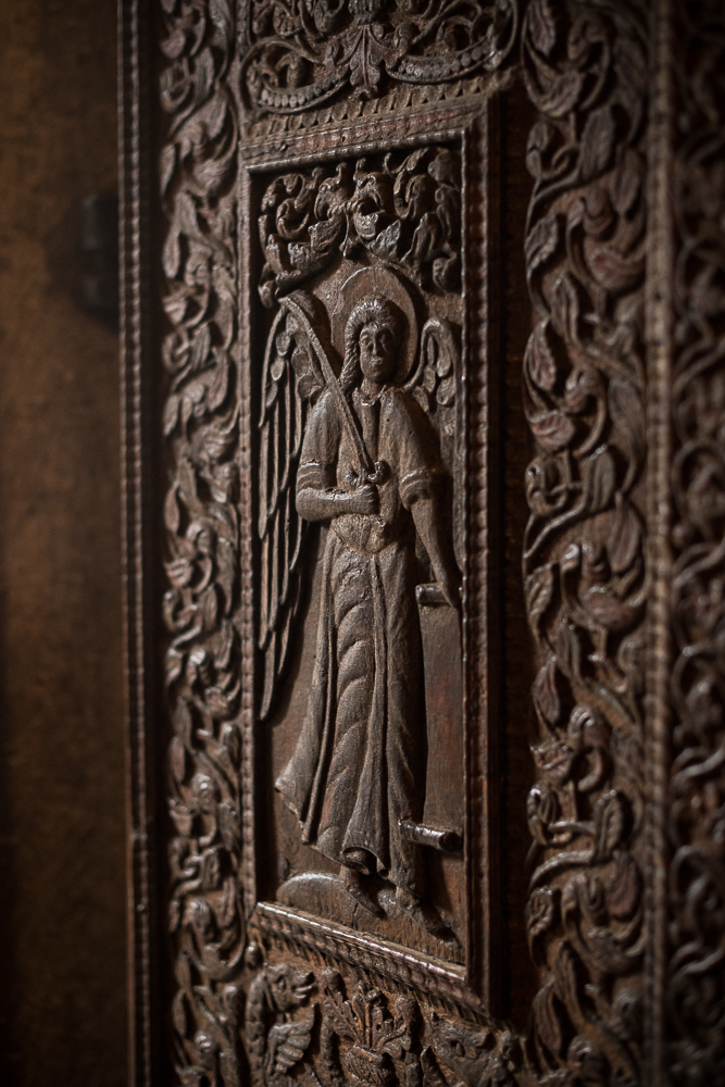 Detail of Carved Wooden Door, Stavropoleos Monastery and Church, Bucharest, Romania